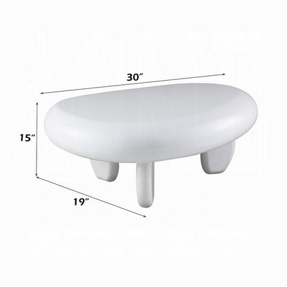 Vayu End Table, 30 Inch Asymmetric, Tri Pebble Legs, High Gloss White
