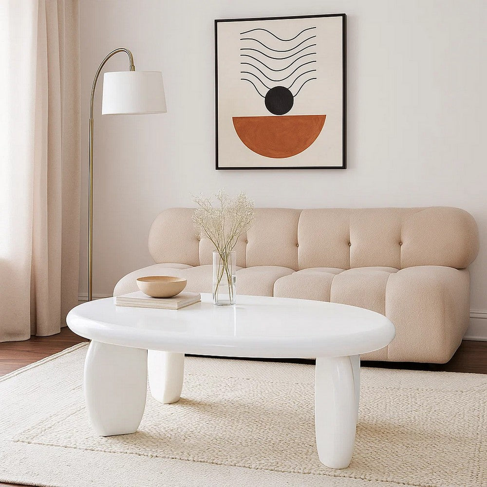 Vayu End Table, 30 Inch Asymmetric, Tri Pebble Legs, High Gloss White