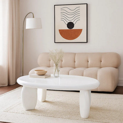 Vayu End Table, 30 Inch Asymmetric, Tri Pebble Legs, High Gloss White