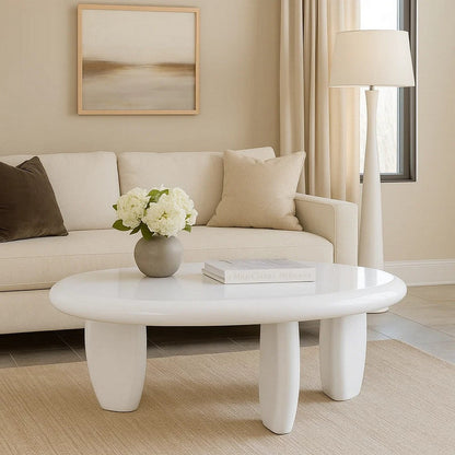 Vayu End Table, 30 Inch Asymmetric, Tri Pebble Legs, High Gloss White