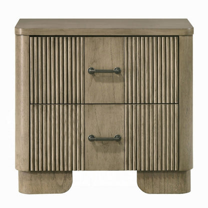 Leky Nightstand, 2 Reeded Drawers, Rounded Corners, Antique Oak Brown