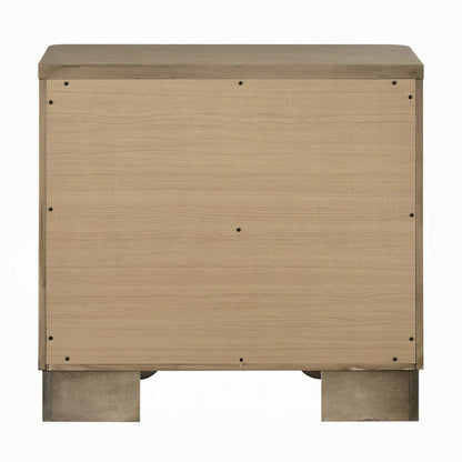 Leky Nightstand, 2 Reeded Drawers, Rounded Corners, Antique Oak Brown