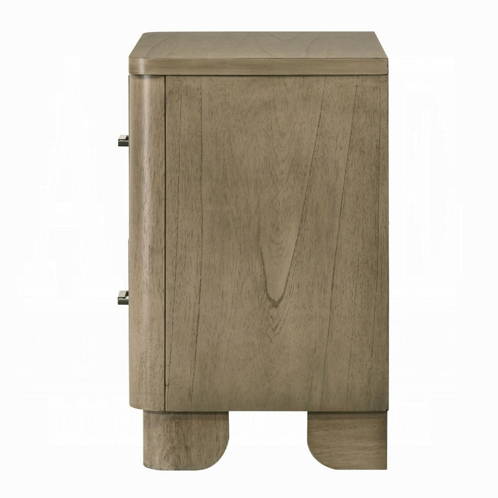 Leky Nightstand, 2 Reeded Drawers, Rounded Corners, Antique Oak Brown