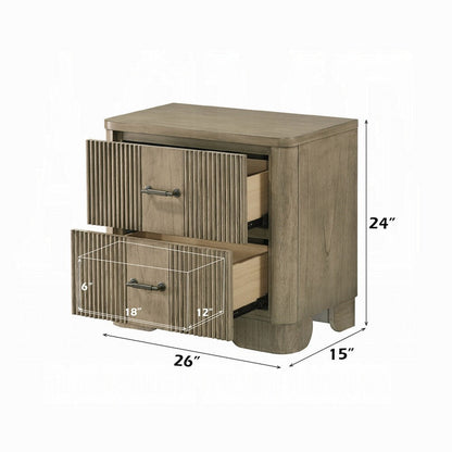 Leky Nightstand, 2 Reeded Drawers, Rounded Corners, Antique Oak Brown