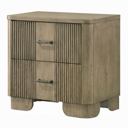 Leky Nightstand, 2 Reeded Drawers, Rounded Corners, Antique Oak Brown