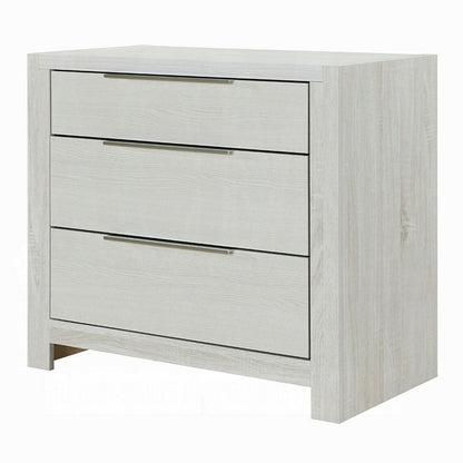 Geya Nightstand with 3 Drawers, Chrome Metal Handles, Light Gray