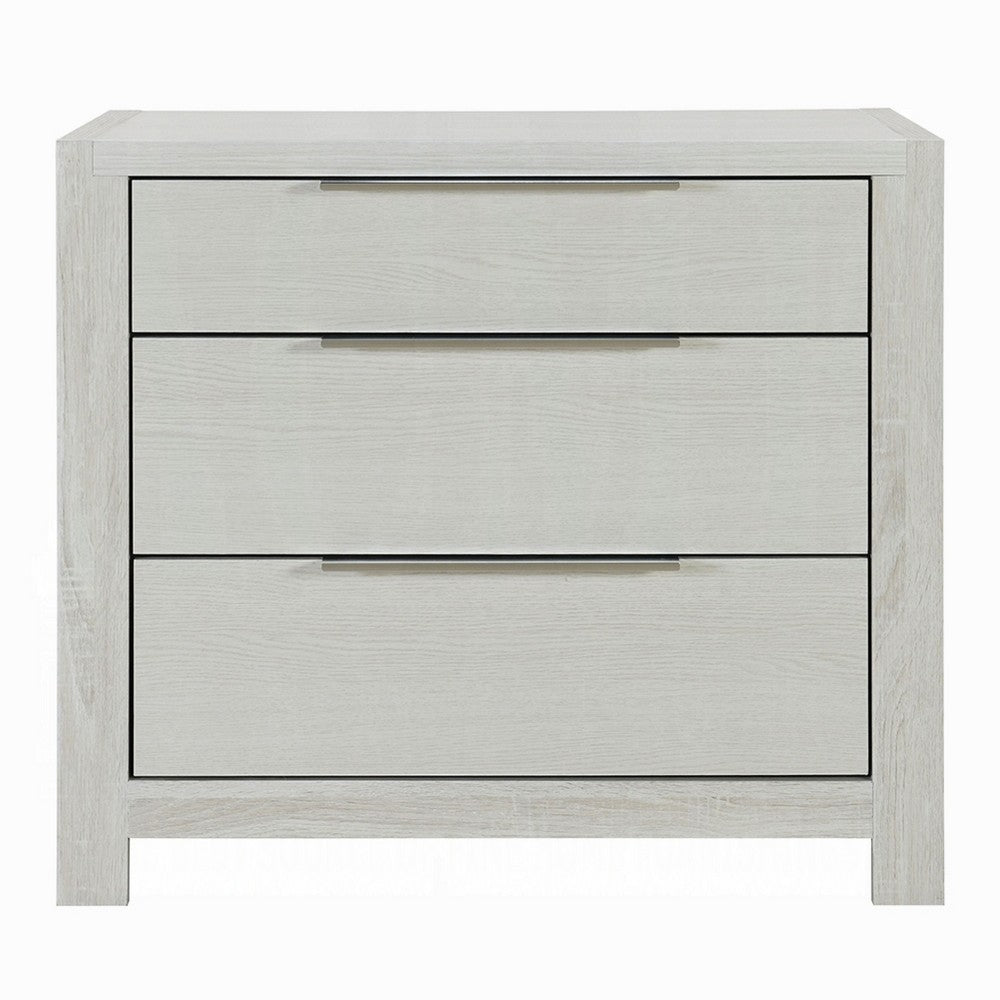 Geya Nightstand with 3 Drawers, Chrome Metal Handles, Light Gray