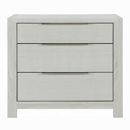 Geya Nightstand with 3 Drawers, Chrome Metal Handles, Light Gray