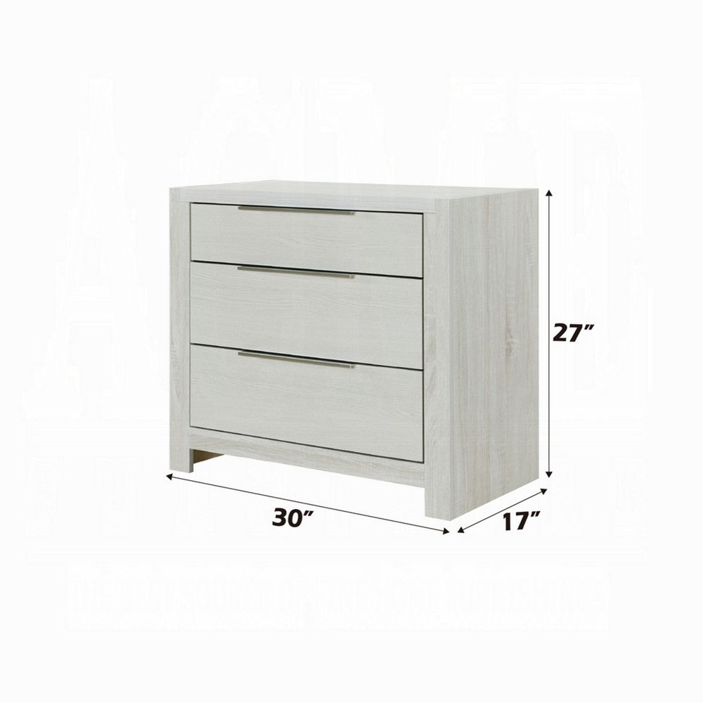 Geya Nightstand with 3 Drawers, Chrome Metal Handles, Light Gray