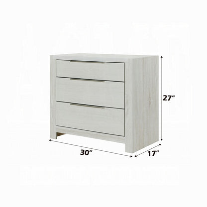 Geya Nightstand with 3 Drawers, Chrome Metal Handles, Light Gray