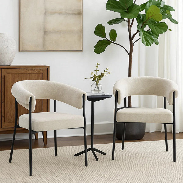 Jory Armchair Set of 2, Beige Chenille, Slim Black Metal Legs