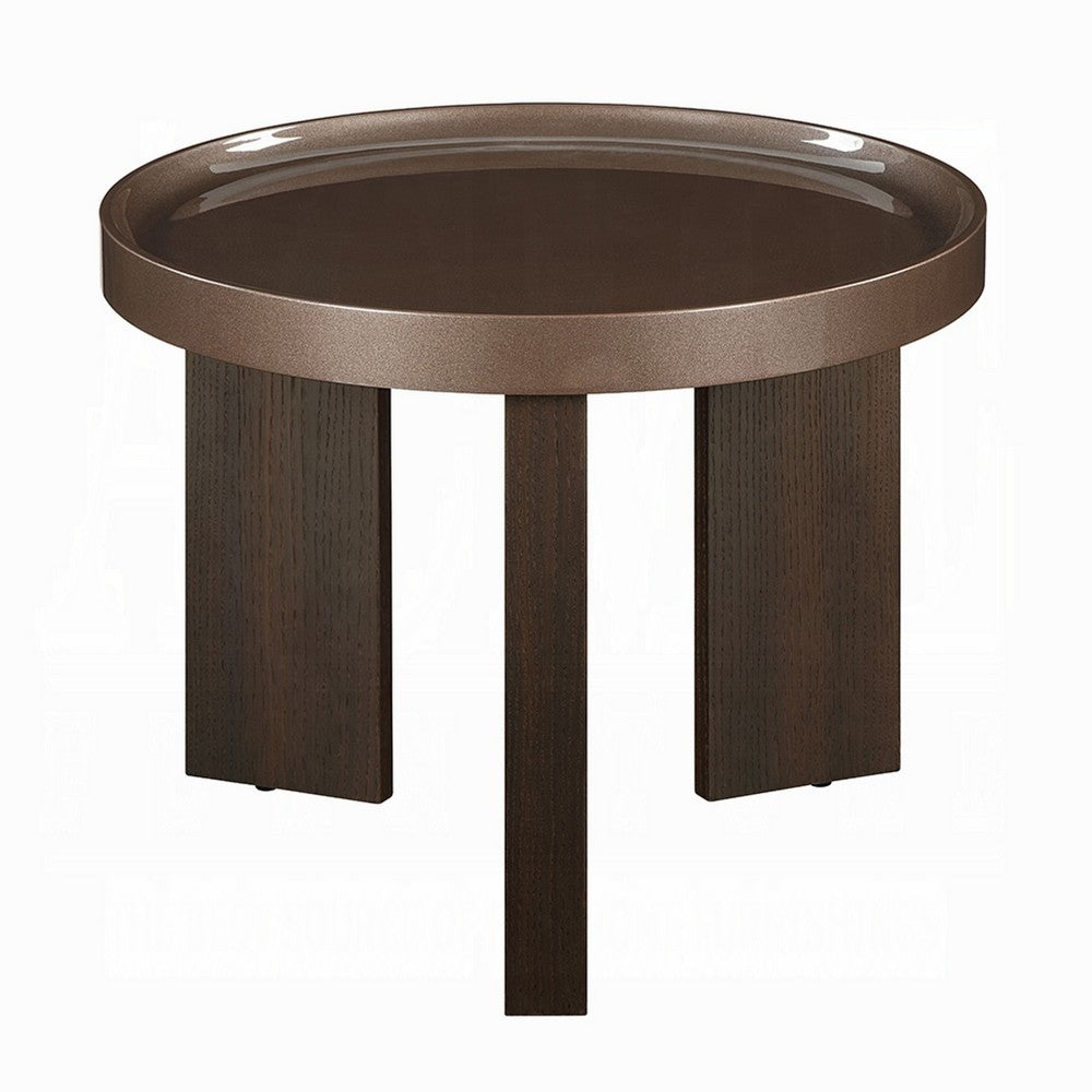 Lexy Side End Table, 24 Inch Round Top, High Gloss Blackish Green