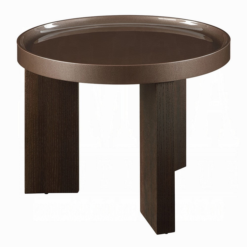 Lexy Side End Table, 24 Inch Round Top, High Gloss Blackish Green