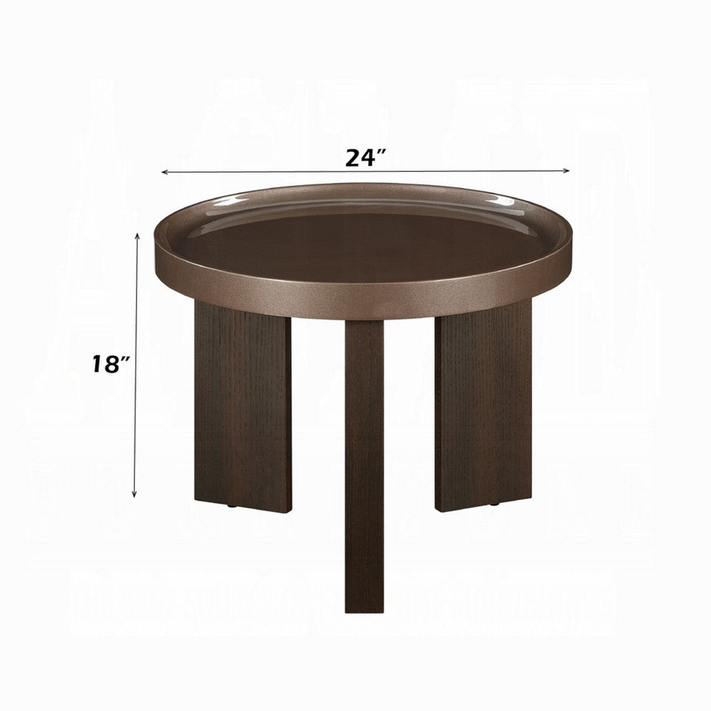 Lexy Side End Table, 24 Inch Round Top, High Gloss Blackish Green