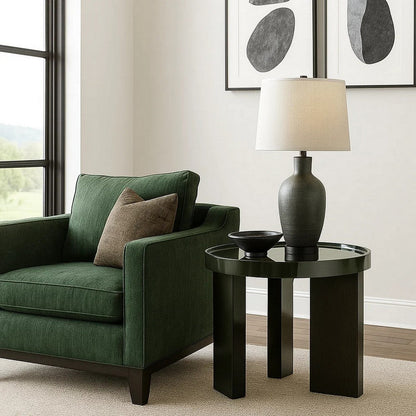 Lexy Side End Table, 24 Inch Round Top, High Gloss Blackish Green