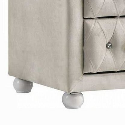 Rex Nightstand, 2 Drawers, Classic Crystal Tufted Beige Upholstery