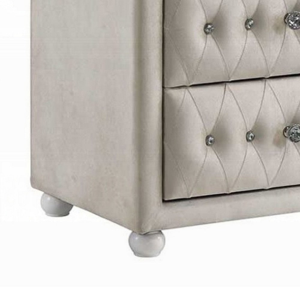 Rex Tall Dresser Chest, 4 Drawers, Crystal Tufted Beige Upholstery