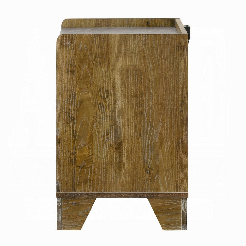 Gary Nightstand with LED, 1 Drawer and Open Cubby, Farmhouse Aspen Brown