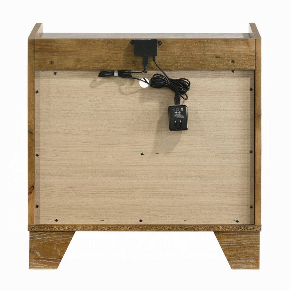 Gary Nightstand with LED, 1 Drawer and Open Cubby, Farmhouse Aspen Brown