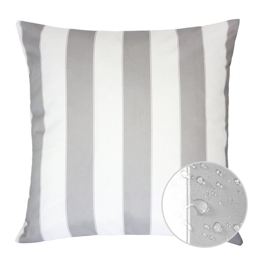 Keo Outdoor Throw Pillow Cover, Silver White Wide Stripes