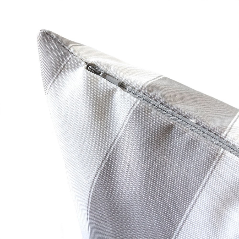 Keo Outdoor Throw Pillow Cover, Silver White Wide Stripes