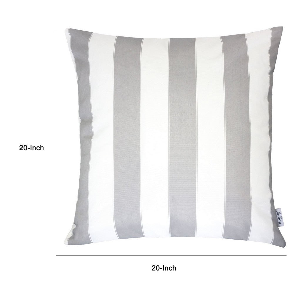 Keo Outdoor Throw Pillow Cover, Silver White Wide Stripes