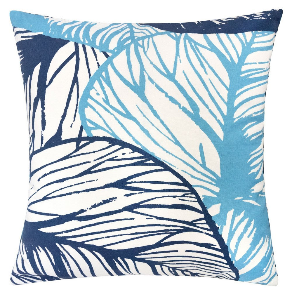 Gey Outdoor Throw Pillow Cover, Blue White Leaf Vein Pattern