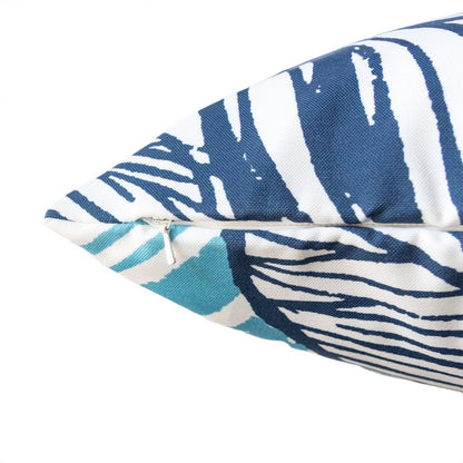 Gey Outdoor Throw Pillow Cover, Blue White Leaf Vein Pattern