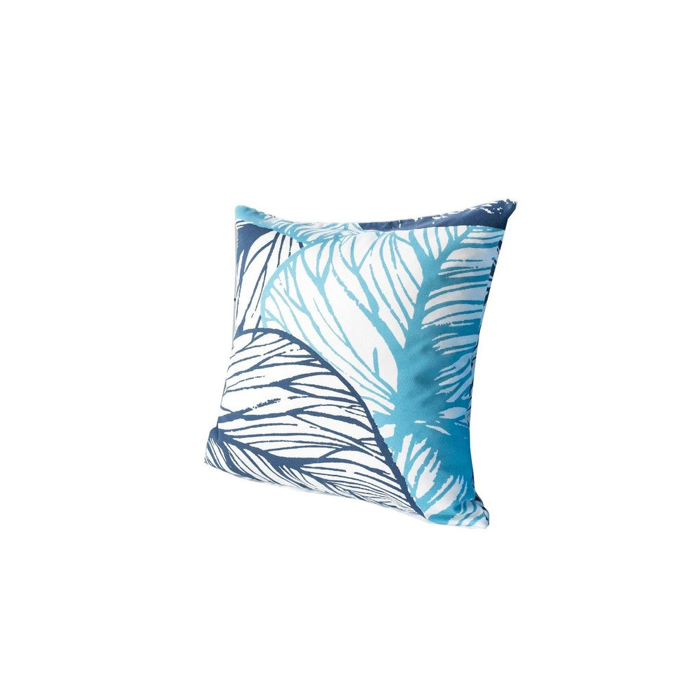 Gey Outdoor Throw Pillow Cover, Blue White Leaf Vein Pattern