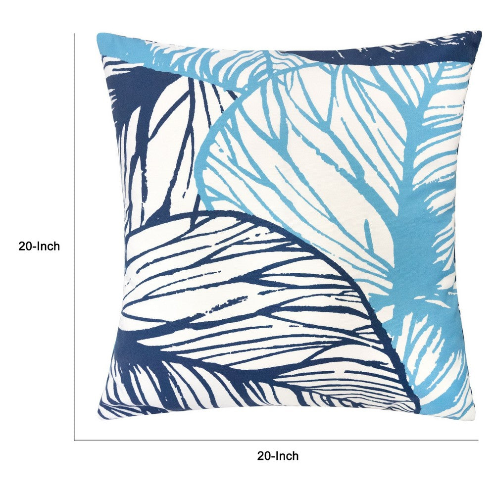 Gey Outdoor Throw Pillow Cover, Blue White Leaf Vein Pattern