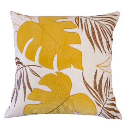 Lefy Accent Pillow Cover, Yellow Cover and White Leaf Vibes