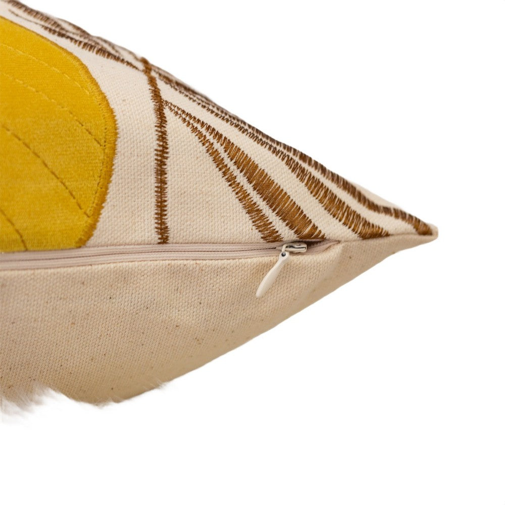Lefy Accent Pillow Cover, Yellow Cover and White Leaf Vibes