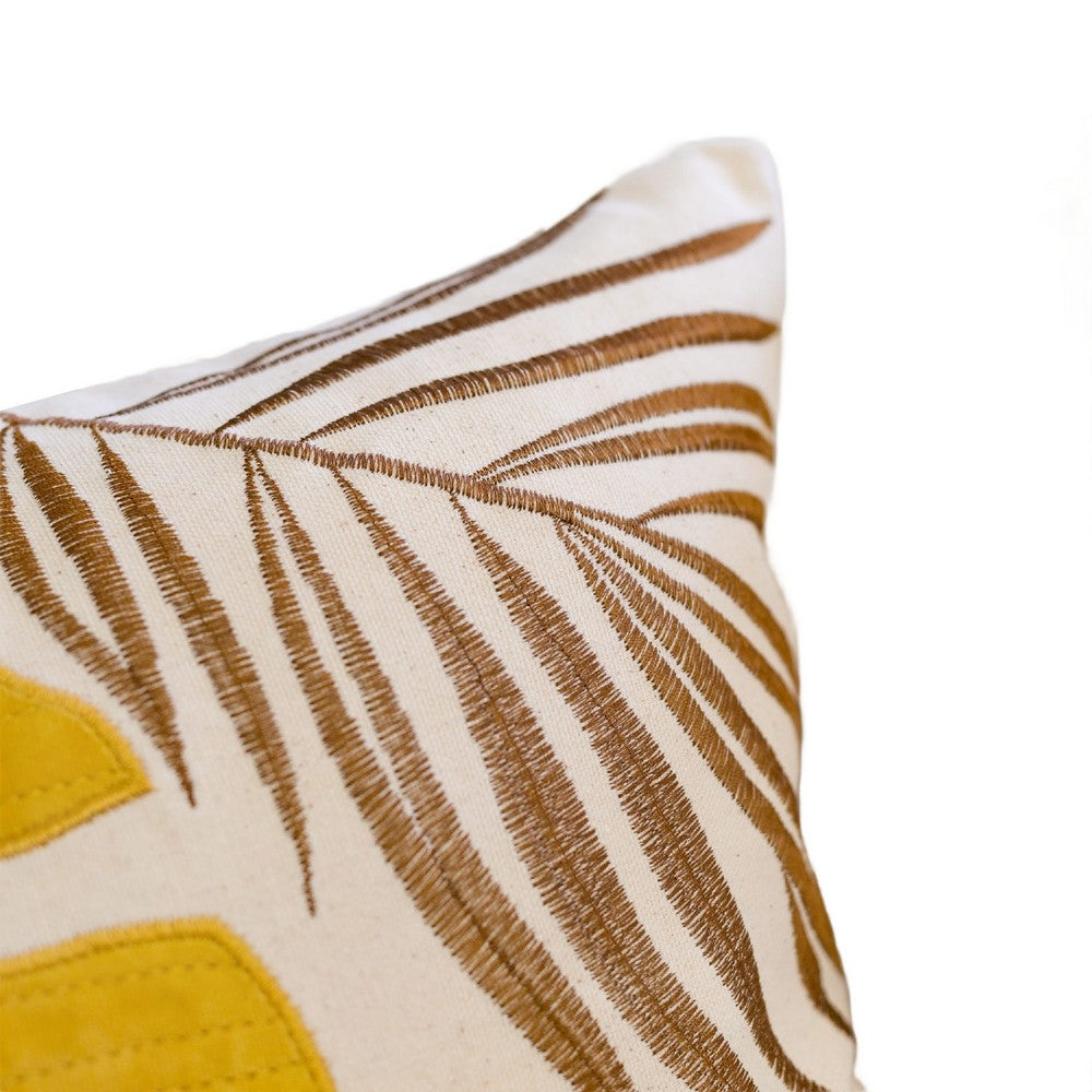 Lefy Accent Pillow Cover, Yellow Cover and White Leaf Vibes