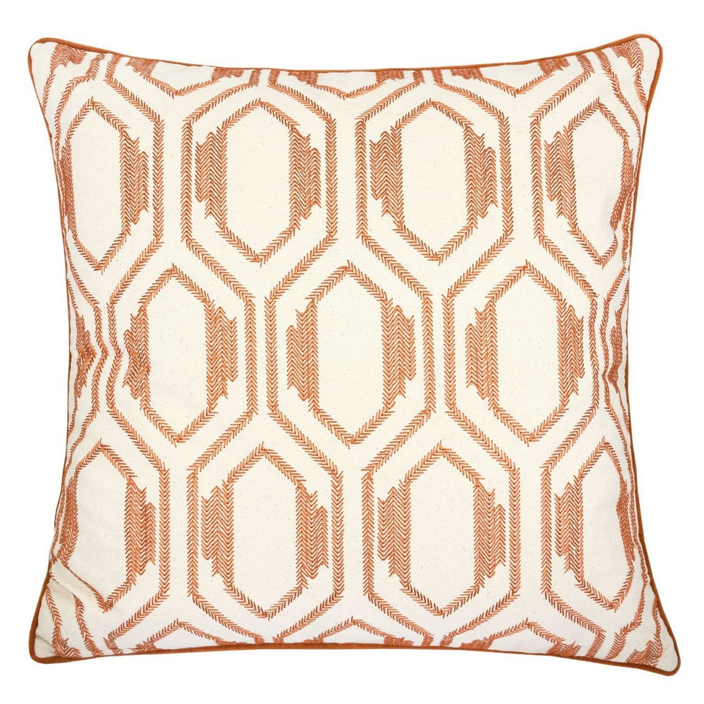 Throw Pillow Cover, Rust Orange Herringbone Embroidery 20 Inch Square