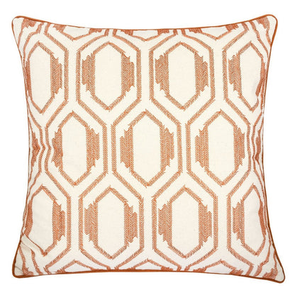 Throw Pillow Cover, Rust Orange Herringbone Embroidery 20 Inch Square