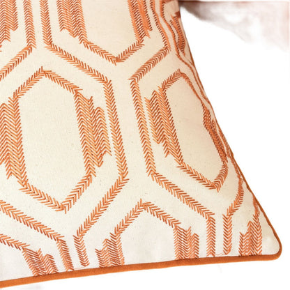 Throw Pillow Cover, Rust Orange Herringbone Embroidery 20 Inch Square
