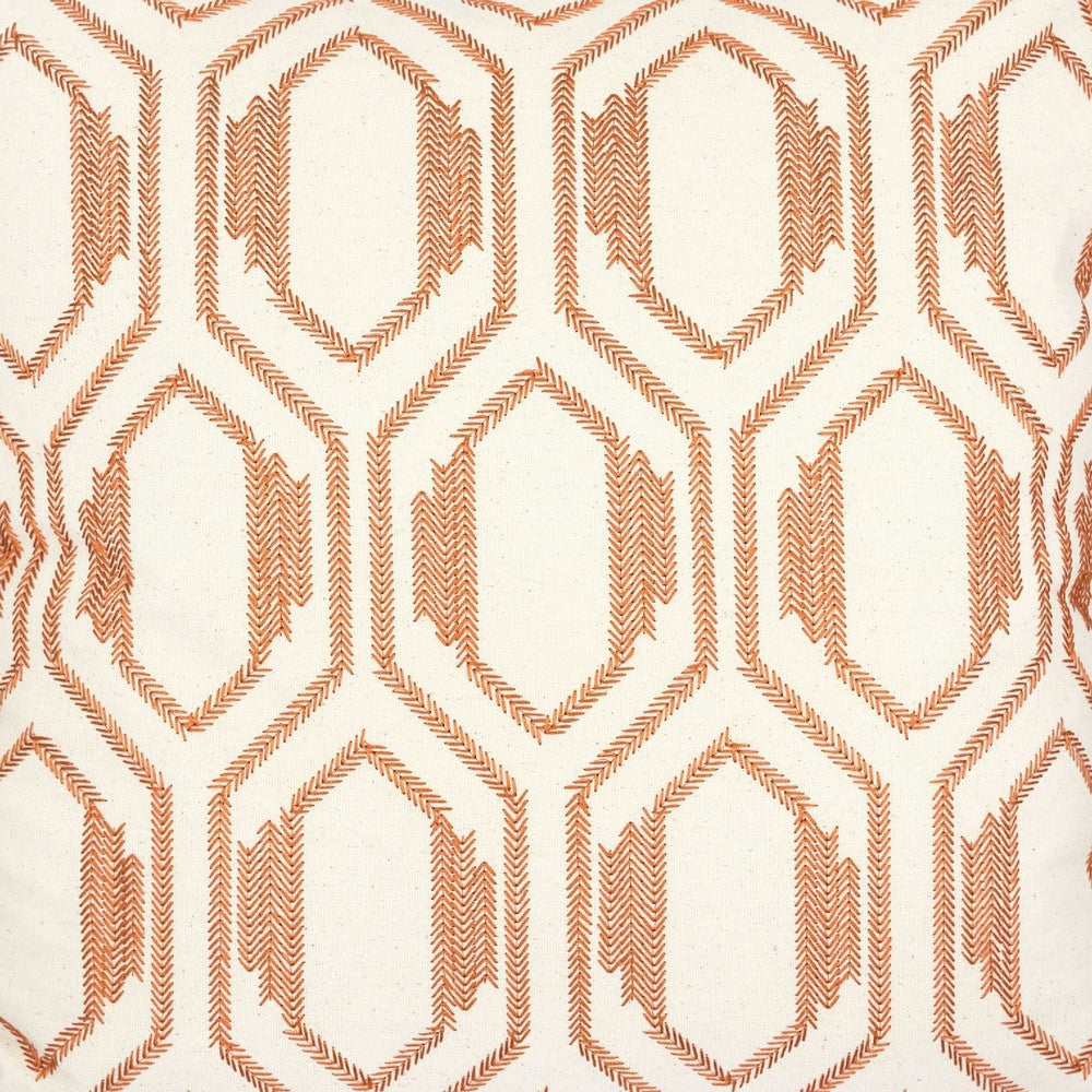 Throw Pillow Cover, Rust Orange Herringbone Embroidery 20 Inch Square