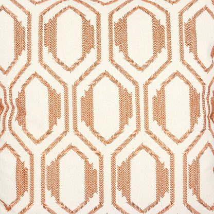 Throw Pillow Cover, Rust Orange Herringbone Embroidery 20 Inch Square