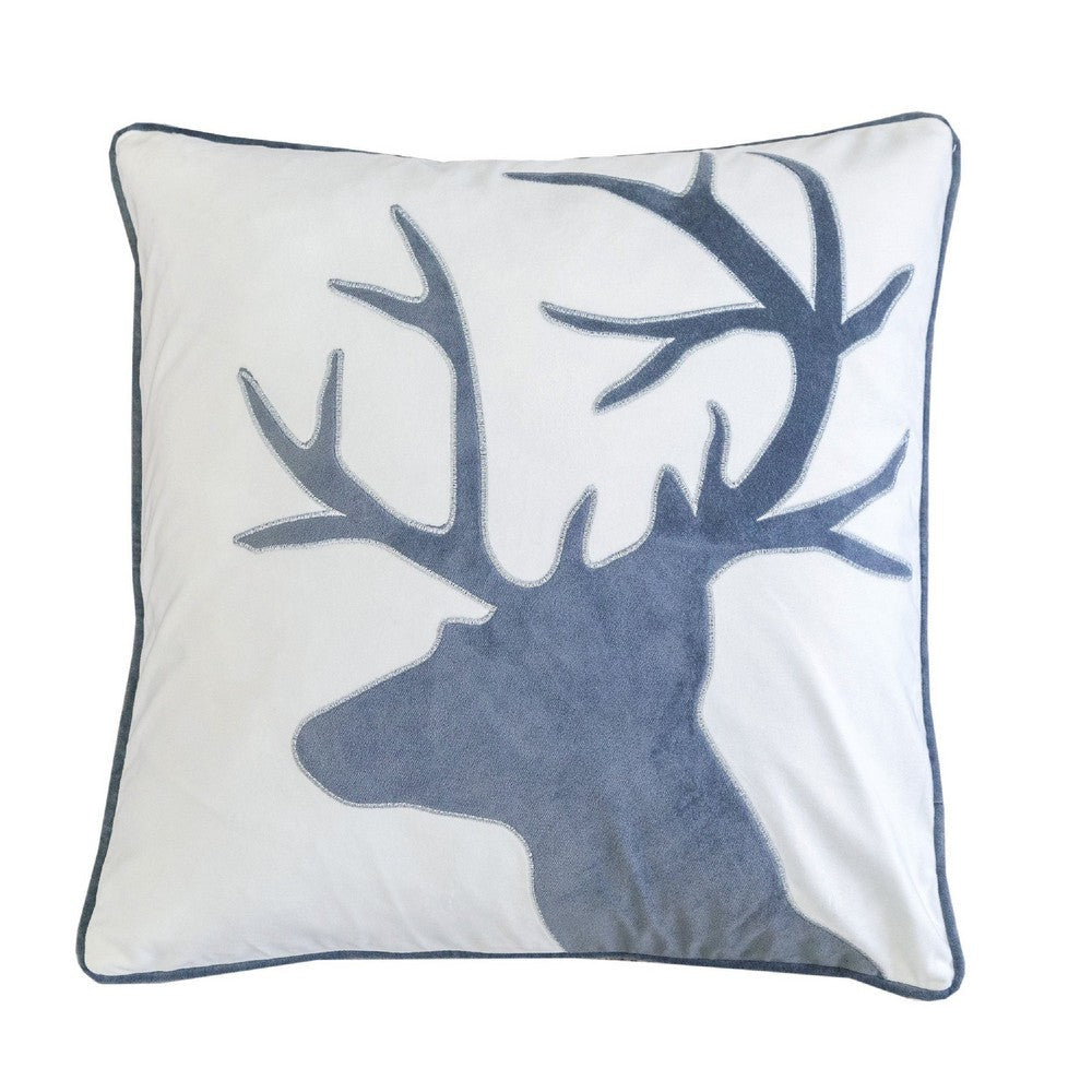 Holiday Accent Pillow Cover, White and Gray Reindeer Velvet