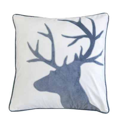 Holiday Accent Pillow Cover, White and Gray Reindeer Velvet