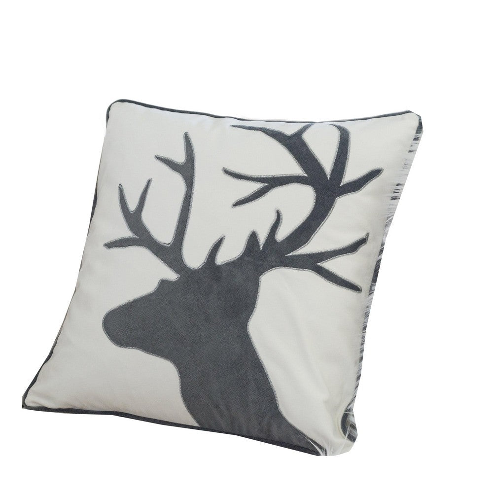 Holiday Accent Pillow Cover, White and Gray Reindeer Velvet