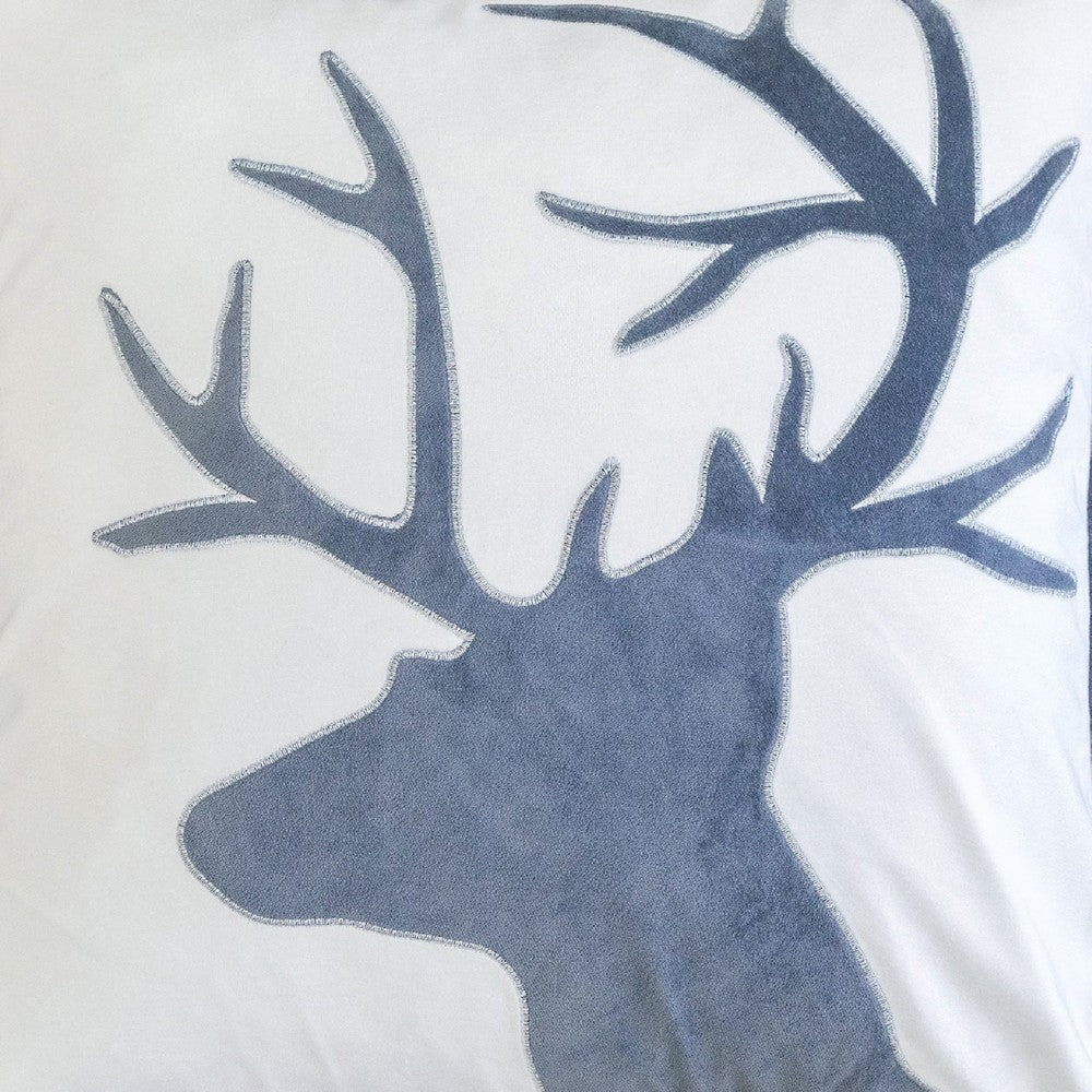 Holiday Accent Pillow Cover, White and Gray Reindeer Velvet