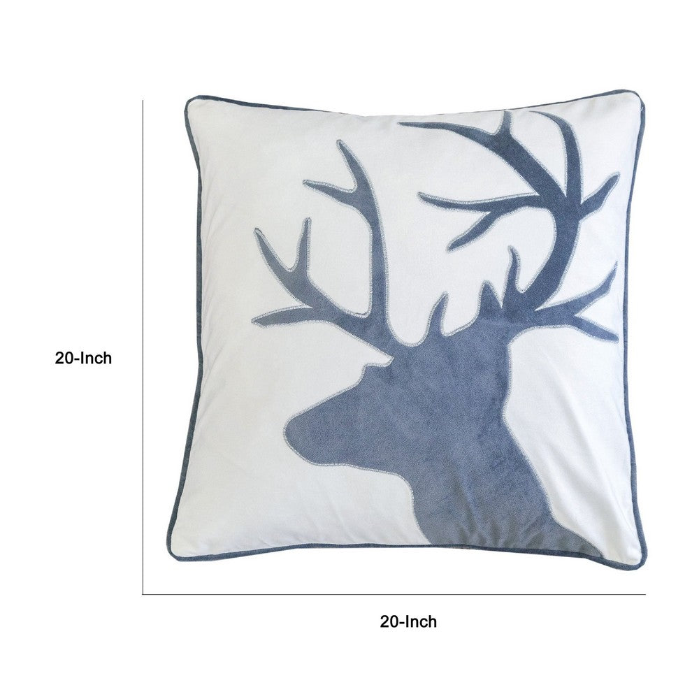 Holiday Accent Pillow Cover, White and Gray Reindeer Velvet