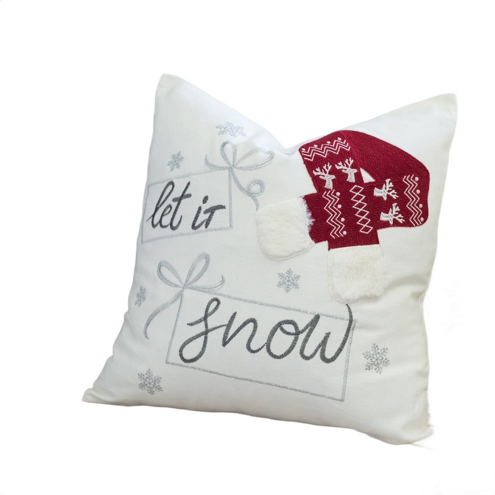 Throw Pillow Cover, Let It Snow Christmas Red Knit Hat, 20 Inch Square