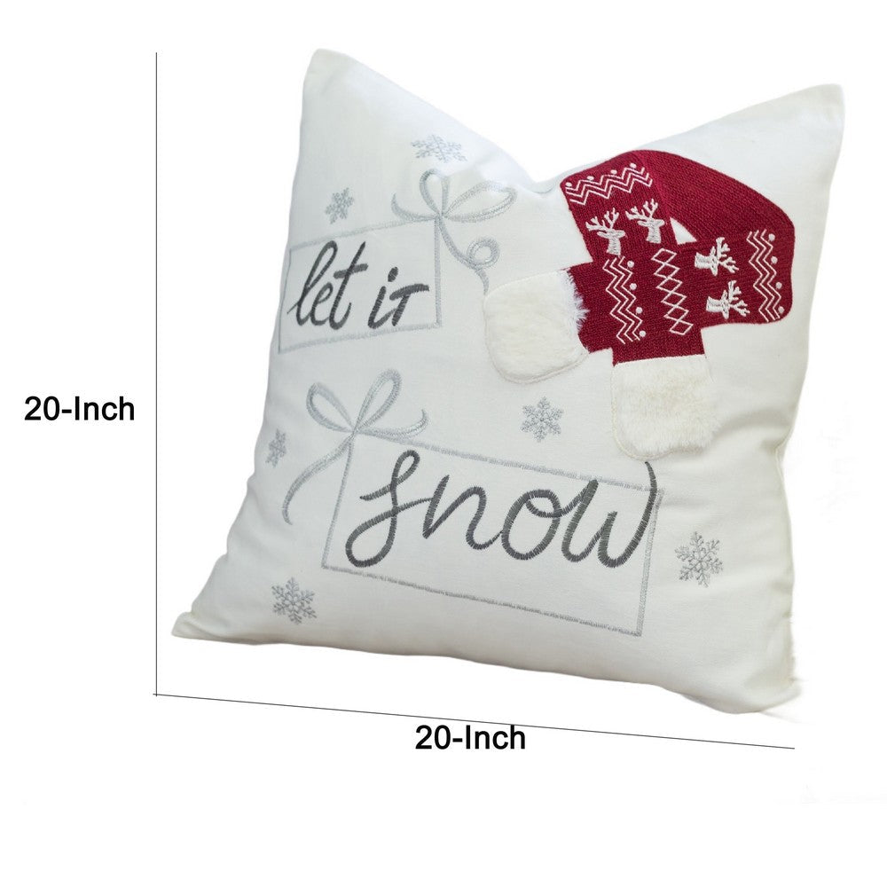 Throw Pillow Cover, Let It Snow Christmas Red Knit Hat, 20 Inch Square