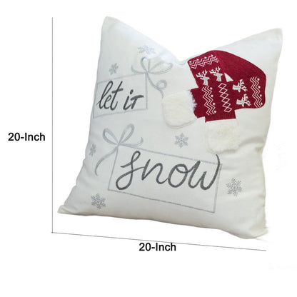 Throw Pillow Cover, Let It Snow Christmas Red Knit Hat, 20 Inch Square