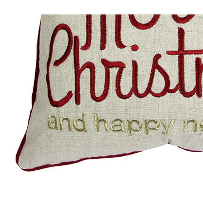 Throw Pillow Cover, Merry Christmas, Red with Gold Accents