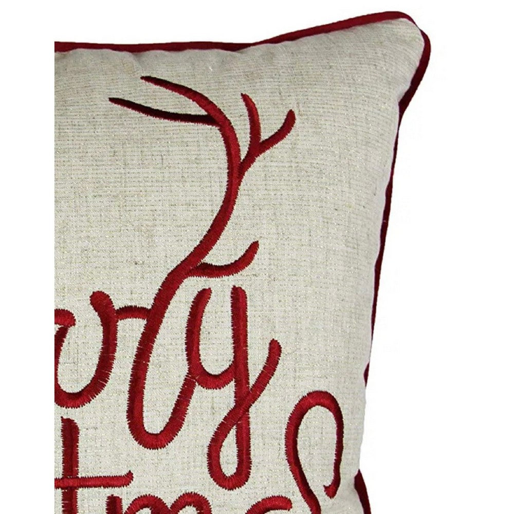 Throw Pillow Cover, Merry Christmas, Red with Gold Accents