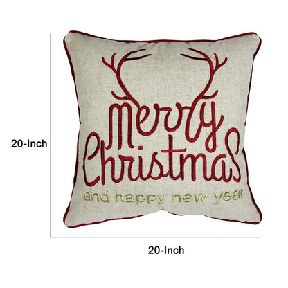 Throw Pillow Cover, Merry Christmas, Red with Gold Accents