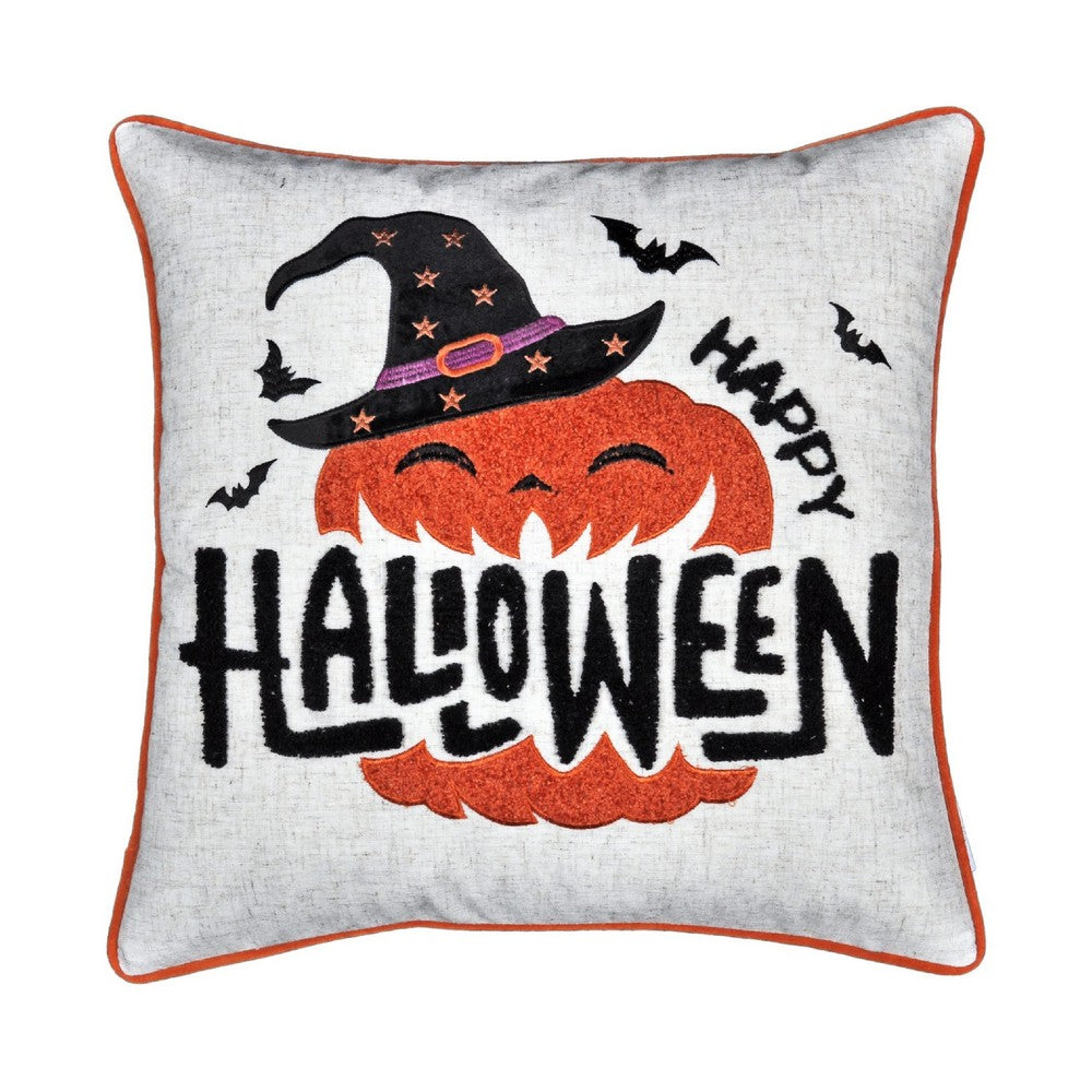 Halloween Pumpkin Witch Embroidered Throw Pillow Cover